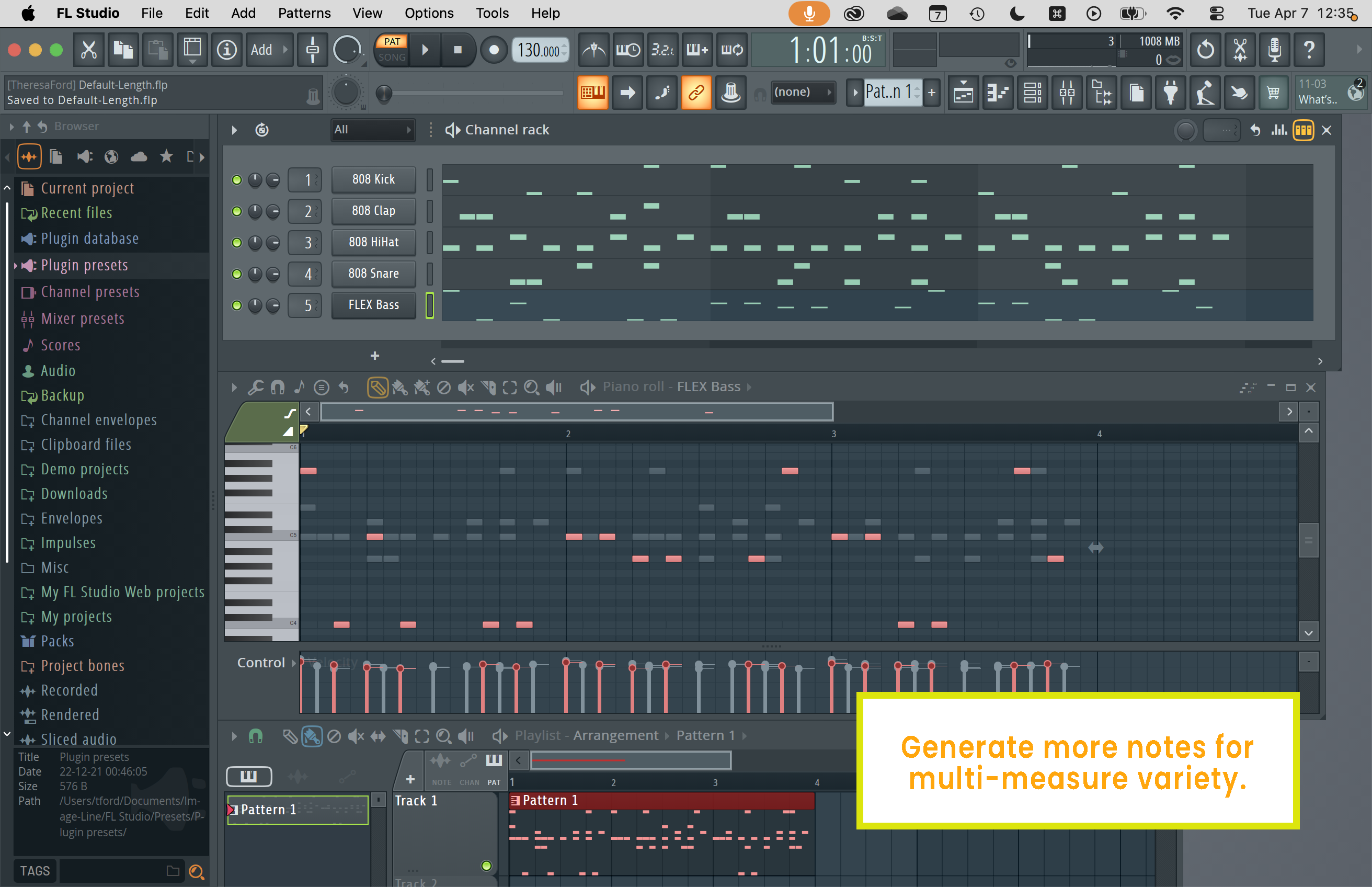 FL Studio result showing a longer generated phrase.