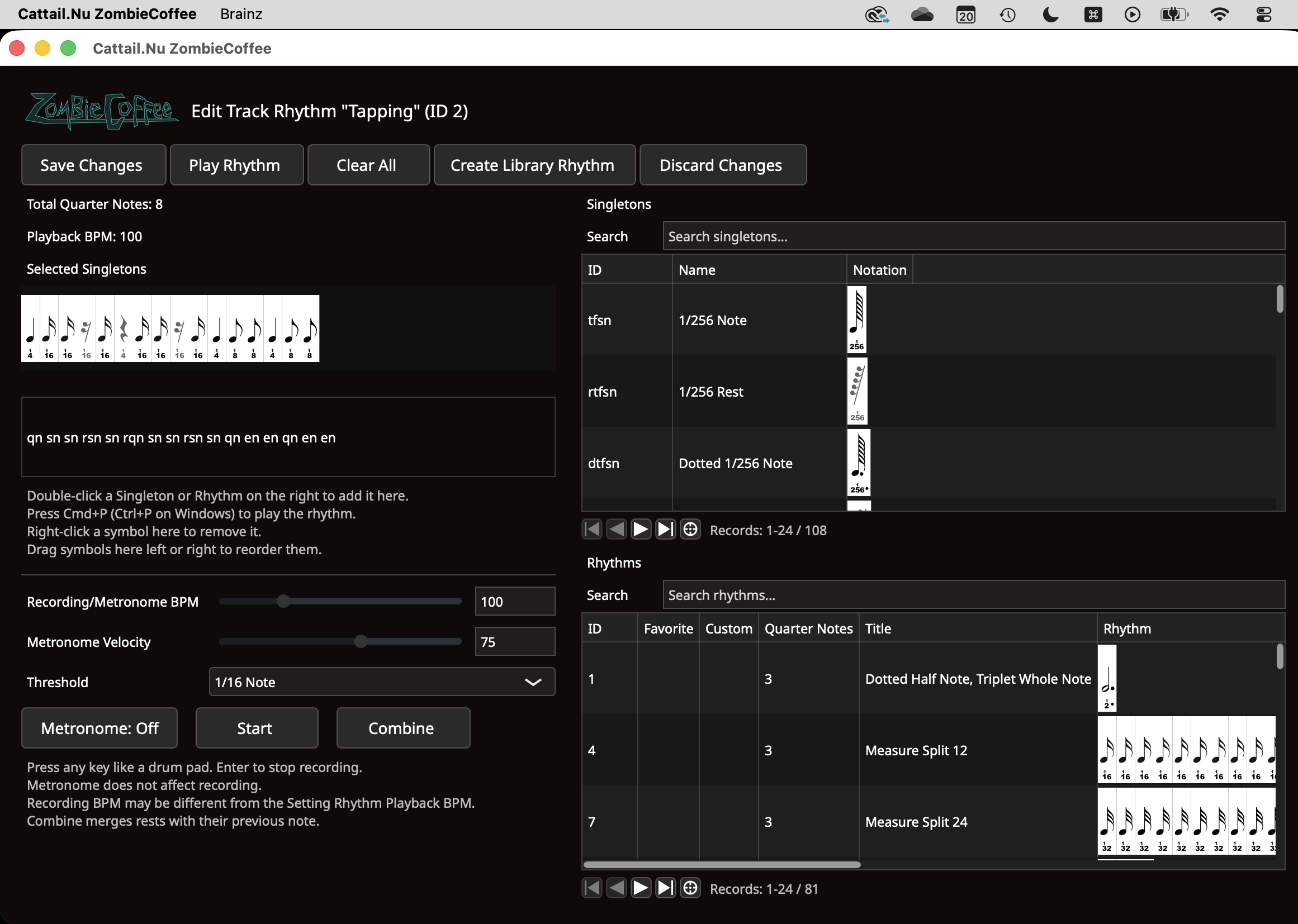 Rhythm Editor screen